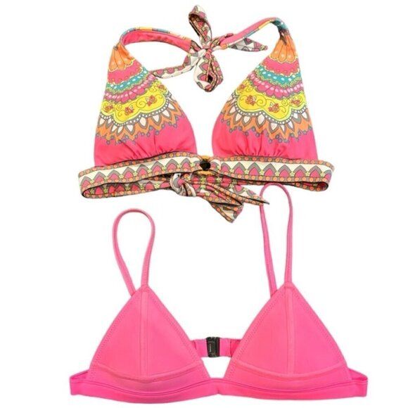 2 bikini tops-triangl neoprene top /Victoria’s Secret padded halter both size S - Picture 1 of 10